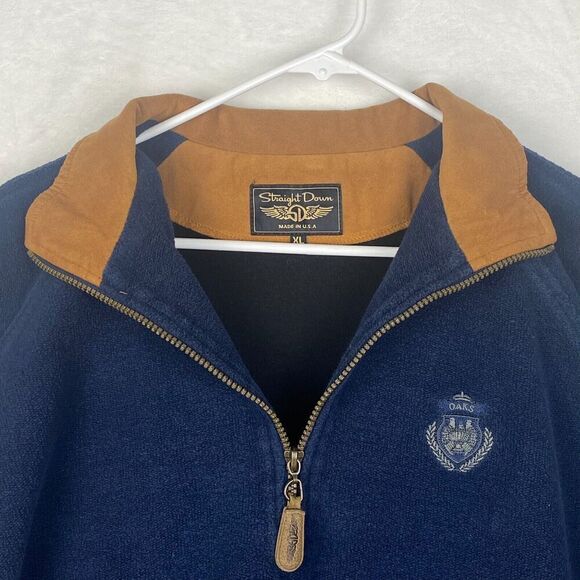 Straight Down Sweater Mens Extra Large Blue 1/4 Zip Pullover Pockets Made In USA - Picture 4 of 10